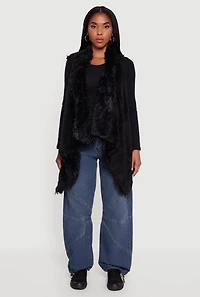 Womens Faux Fur Lined Reversible Shaggy Vest, Black