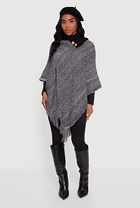 Eyelash Knit Fringe Collared Poncho