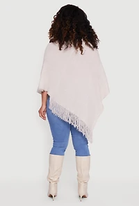 Eyelash Knit Fringe Collared Poncho