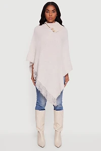 Eyelash Knit Fringe Collared Poncho