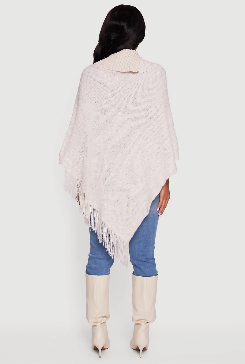Eyelash Knit Fringe Collared Poncho