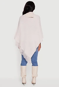 Eyelash Knit Fringe Collared Poncho