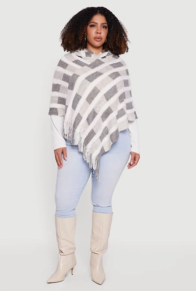 Hooded Fringe Hem Knit Poncho