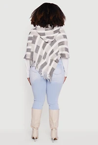 Womens Hooded Fringe Hem Knit Poncho, Grey