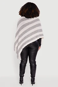 Faux Fur Trim Fringe Hem Striped Poncho
