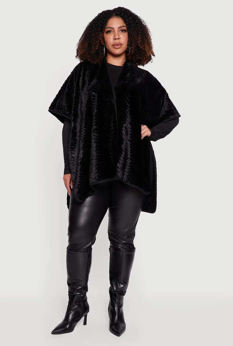 Faux Fur Open Front Poncho