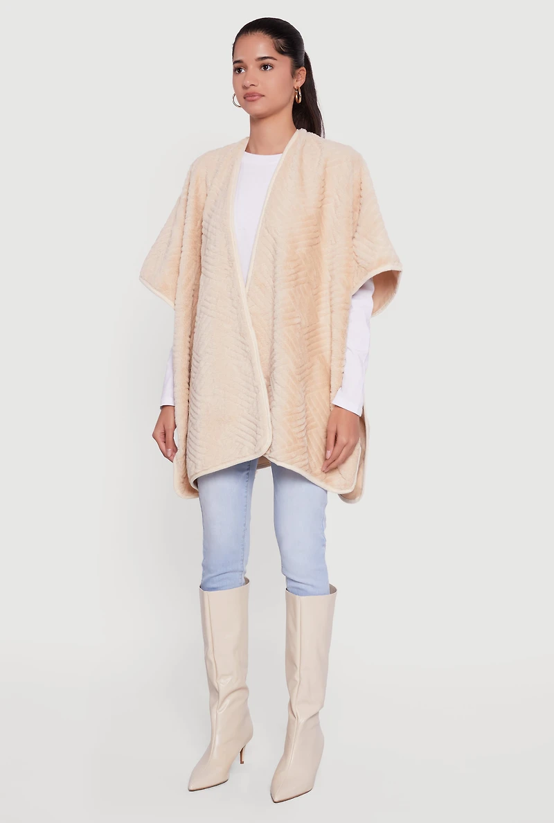 Faux Fur Open Front Poncho
