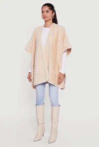 Faux Fur Open Front Poncho