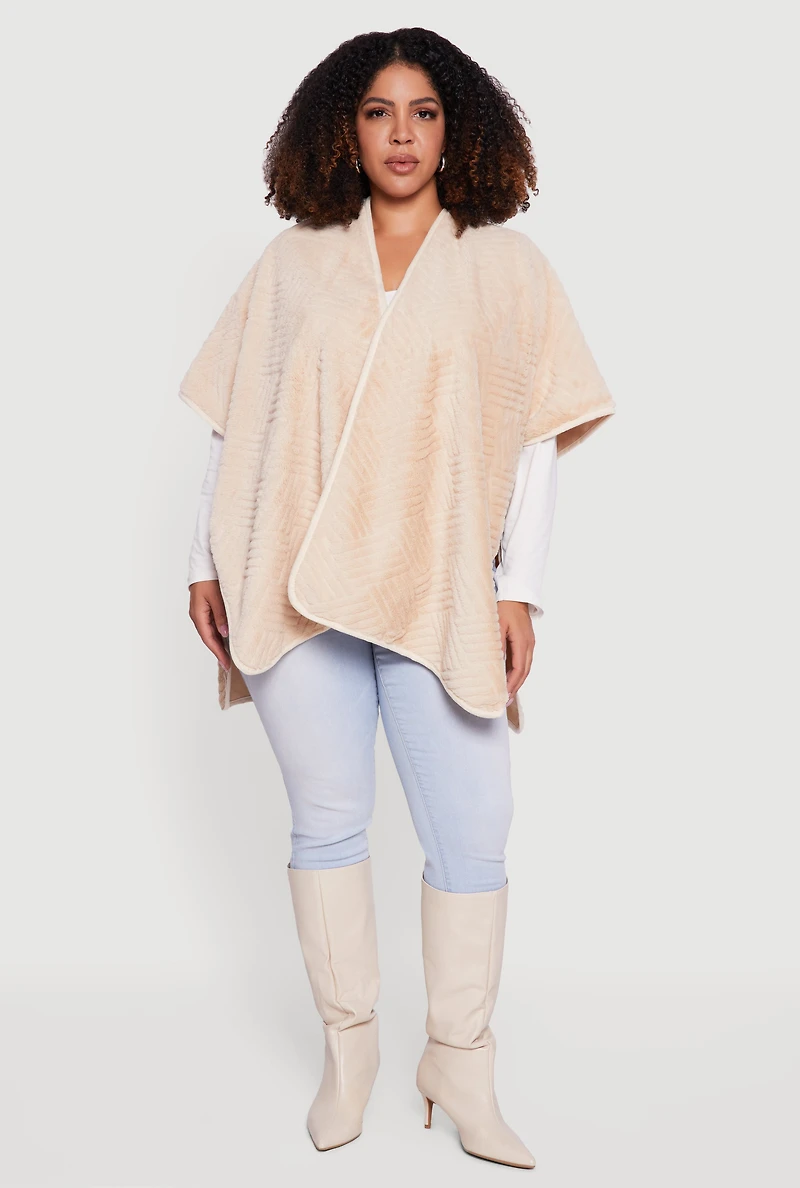 Faux Fur Open Front Poncho
