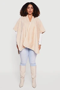 Faux Fur Open Front Poncho