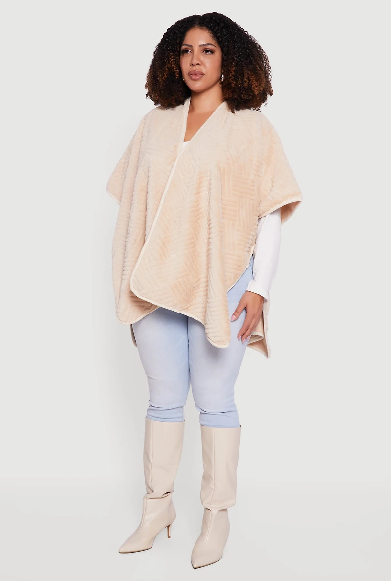 Faux Fur Open Front Poncho