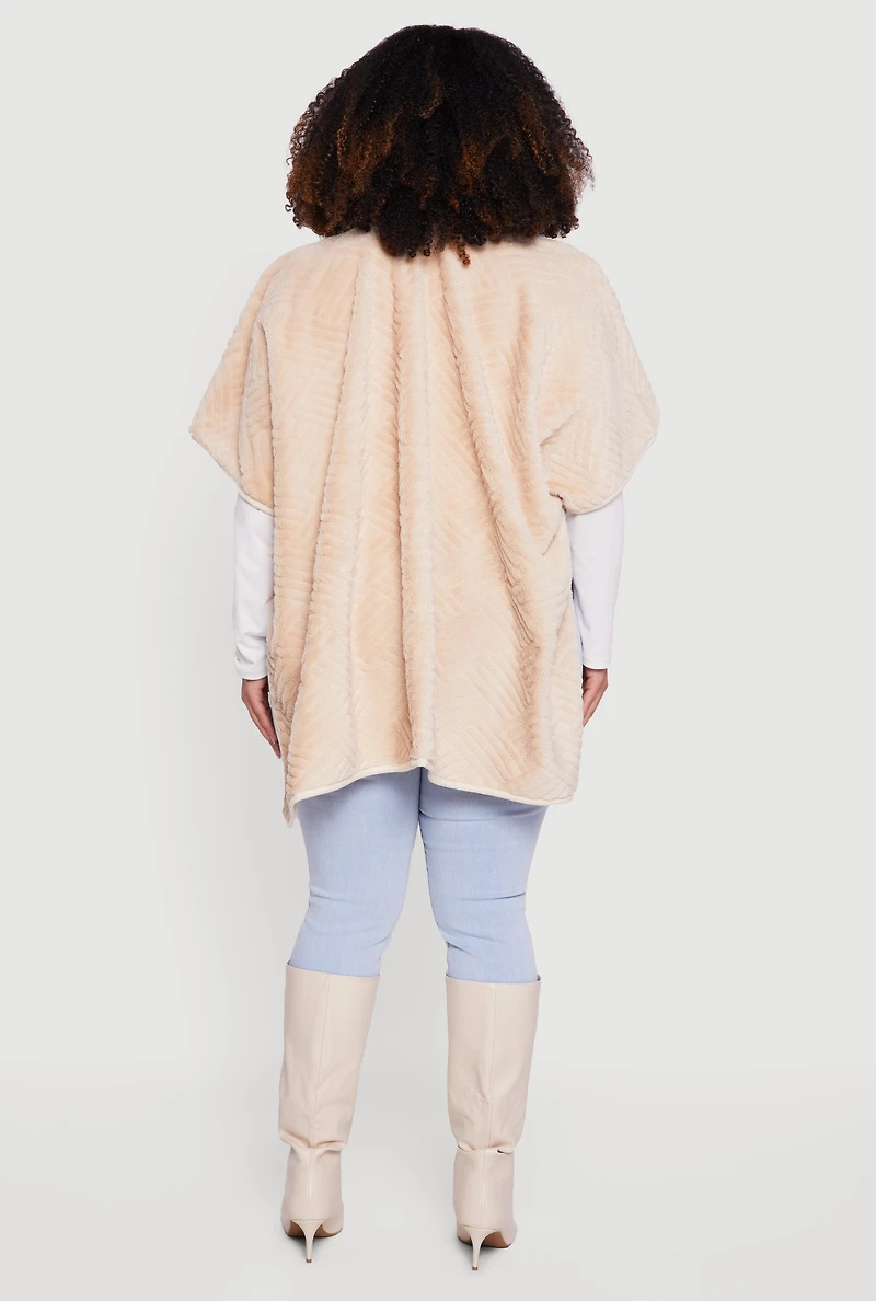 Faux Fur Open Front Poncho