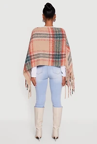 Plaid Boucle Fringe Poncho