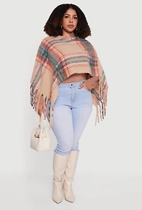 Plaid Boucle Fringe Poncho