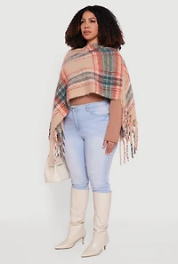 Plaid Boucle Fringe Poncho