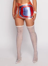 Womens Timer Printed Mini Skirt, Orange, Size L