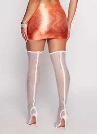 Womens Timer Printed Mini Skirt, Orange, Size L