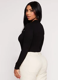 Womens Seamless Mock Neck Long Sleeve Bodysuit, Black, Size S