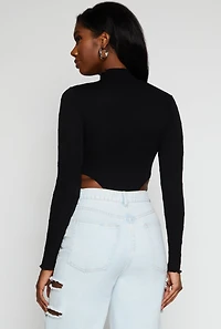 Womens Seamless Cable Knit High Cut Bodysuit, Black, Size S