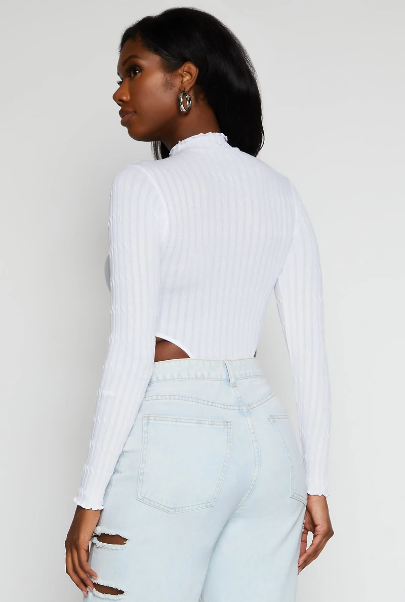 Womens Seamless Cable Knit High Cut Bodysuit, White, Size S