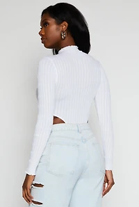 Womens Seamless Cable Knit High Cut Bodysuit, White, Size S