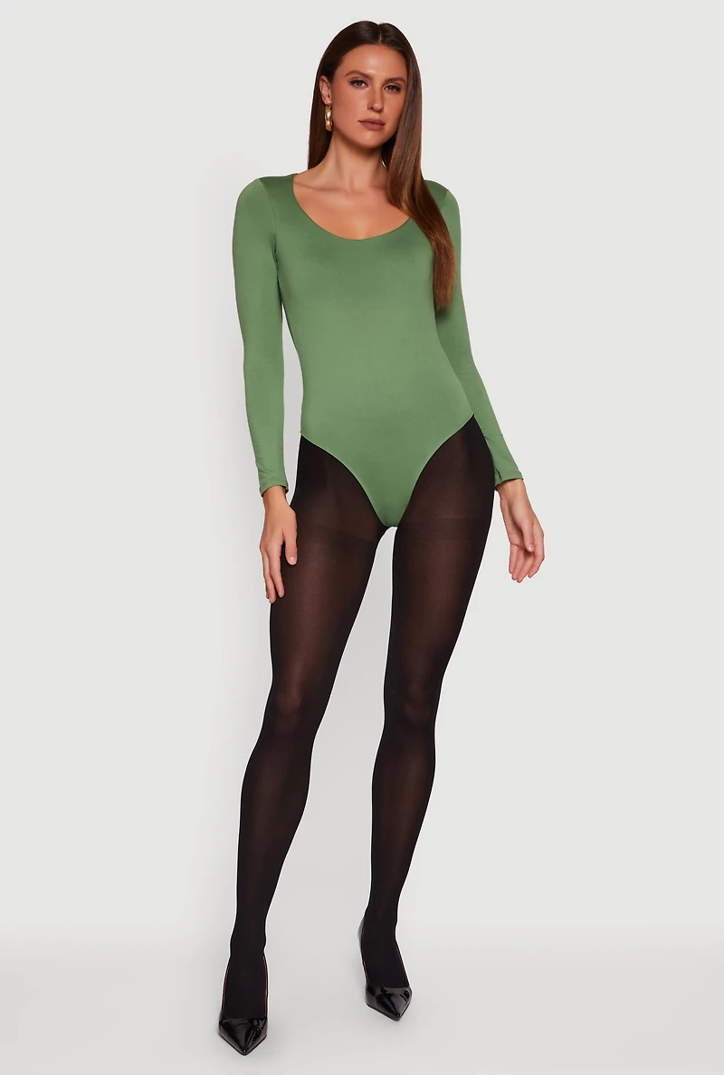 Doubled Brushed Knit Long Sleeve Scoop Neck Bodysuit