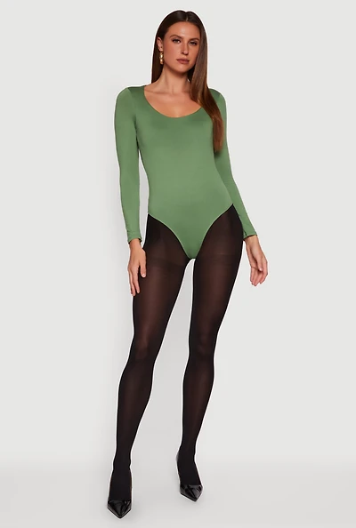 Doubled Brushed Knit Long Sleeve Scoop Neck Bodysuit