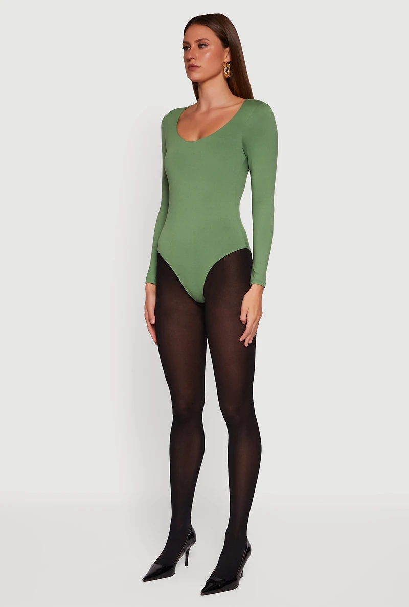 Doubled Brushed Knit Long Sleeve Scoop Neck Bodysuit