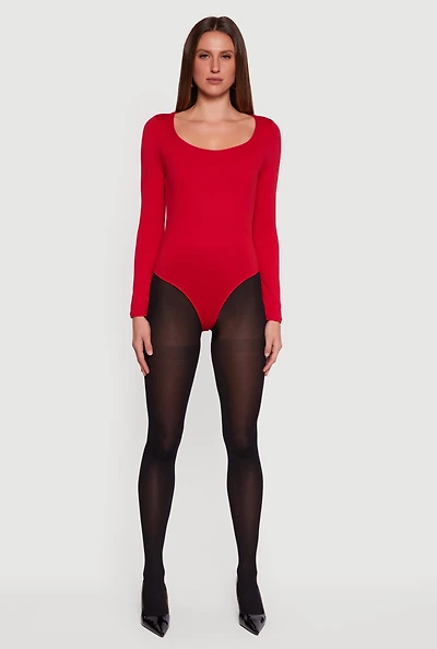 Doubled Brushed Knit Long Sleeve Scoop Neck Bodysuit