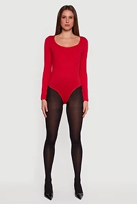Doubled Brushed Knit Long Sleeve Scoop Neck Bodysuit
