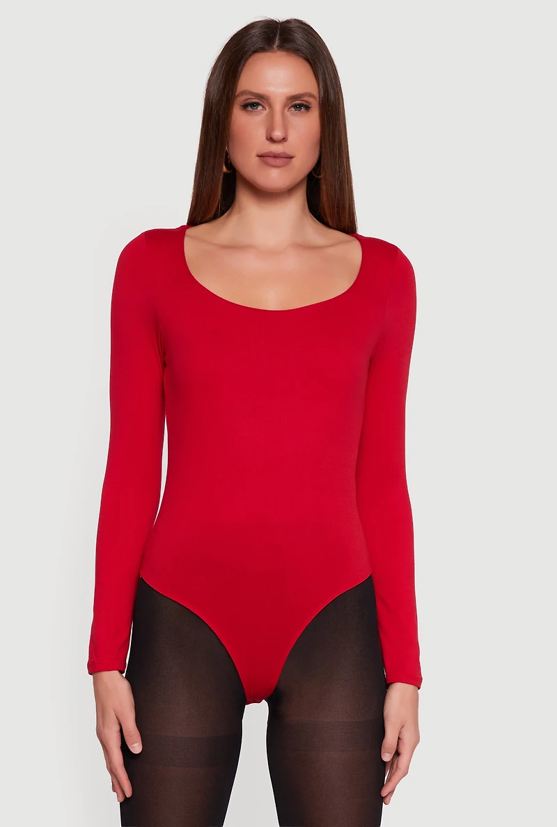 Doubled Brushed Knit Long Sleeve Scoop Neck Bodysuit
