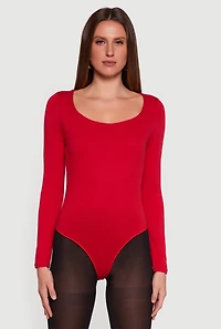 Doubled Brushed Knit Long Sleeve Scoop Neck Bodysuit
