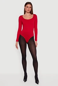 Doubled Brushed Knit Long Sleeve Scoop Neck Bodysuit