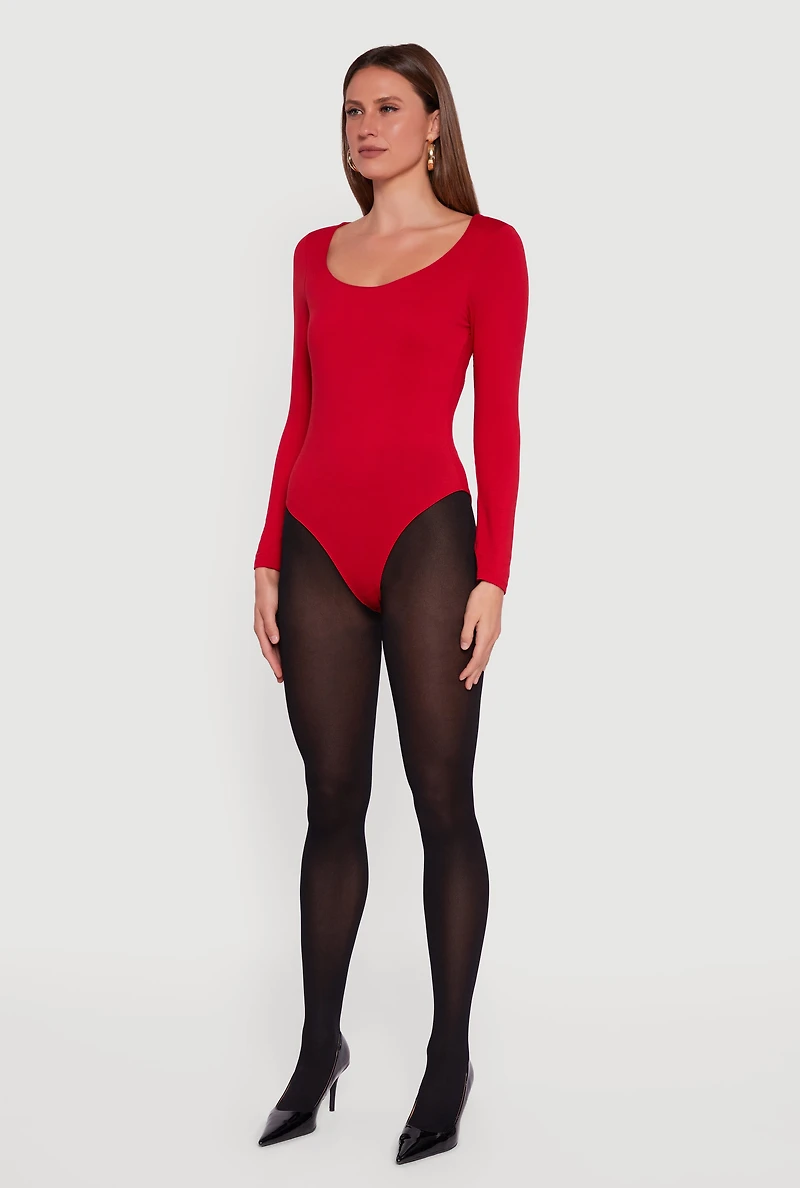 Doubled Brushed Knit Long Sleeve Scoop Neck Bodysuit