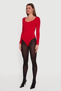Doubled Brushed Knit Long Sleeve Scoop Neck Bodysuit