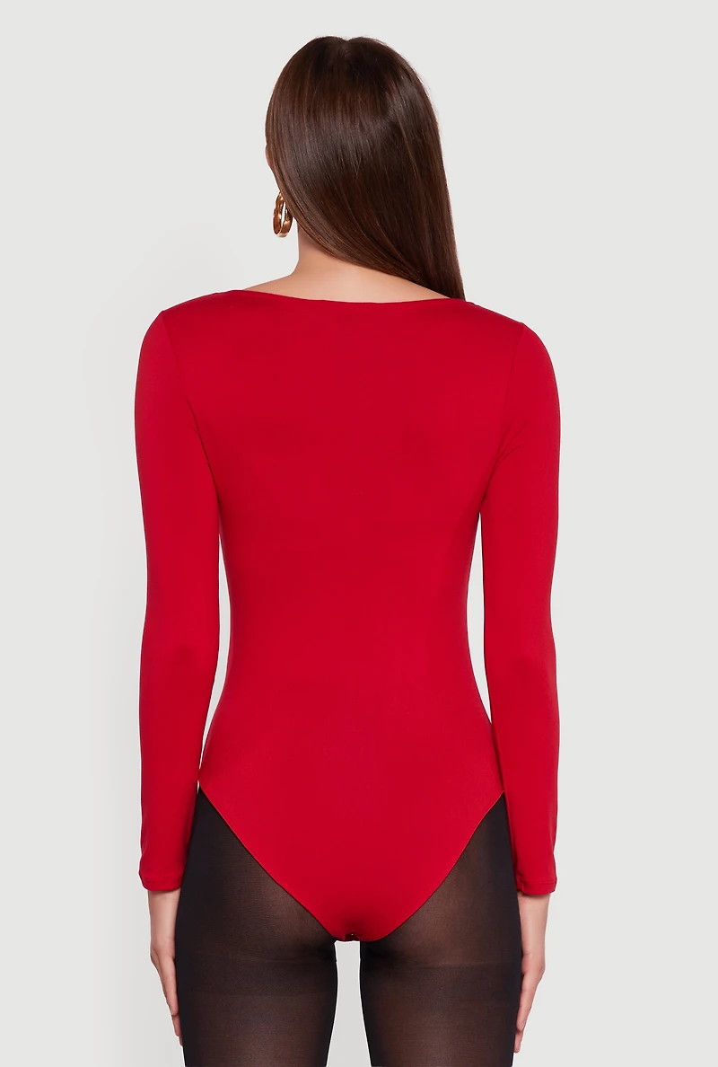 Doubled Brushed Knit Long Sleeve Scoop Neck Bodysuit