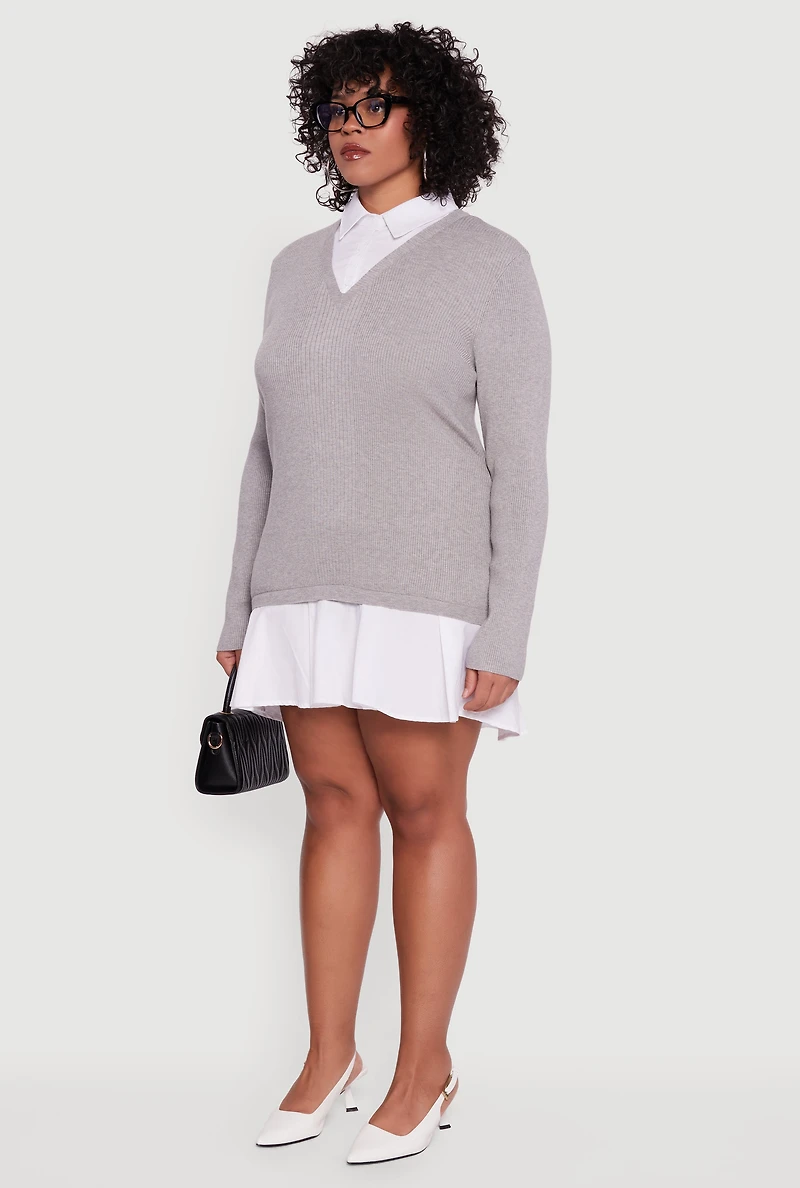 Plus Layered Look Sweater Dress