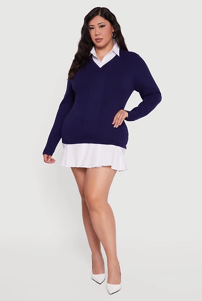 Womens Plus Layered Look Sweater Dress,