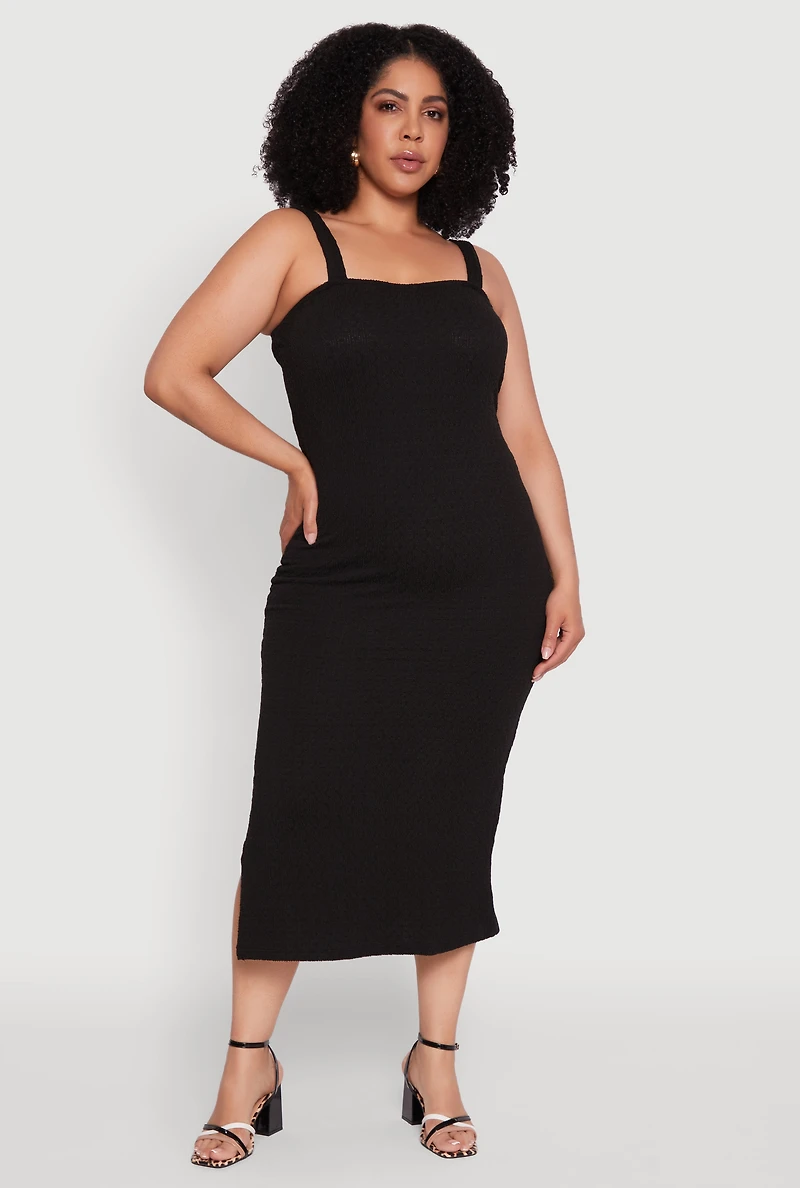 Plus Textured Knit Side Slit Midi Dress