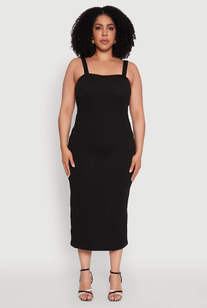 Womens Plus Textured Knit Side Slit Midi Dress,