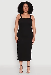 Womens Plus Textured Knit Side Slit Midi Dress,