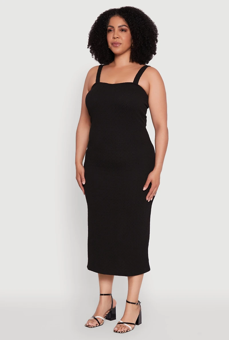 Womens Plus Textured Knit Side Slit Midi Dress,