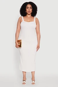 Plus Textured Knit Side Slit Midi Dress