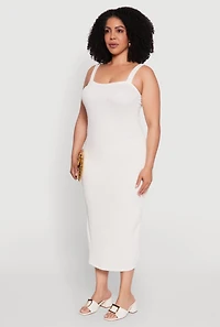 Womens Plus Textured Knit Side Slit Midi Dress, White,