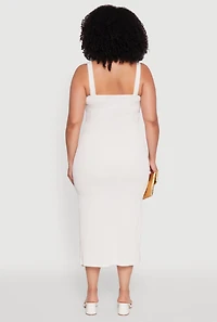 Womens Plus Textured Knit Side Slit Midi Dress, White,