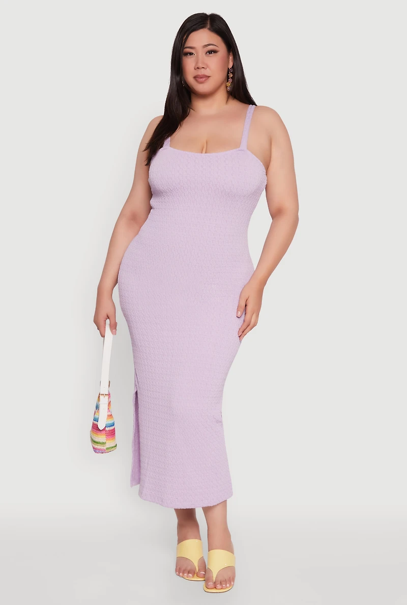 Plus Textured Knit Side Slit Midi Dress