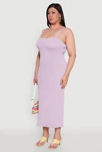 Womens Plus Size Textured Knit Side Slit Midi Dress, Purple, Size 1X