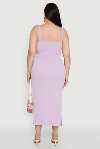 Womens Plus Size Textured Knit Side Slit Midi Dress, Purple, Size 1X