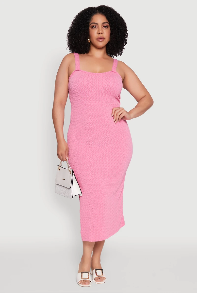 Plus Textured Knit Side Slit Midi Dress