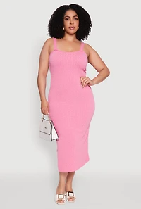 Plus Textured Knit Side Slit Midi Dress